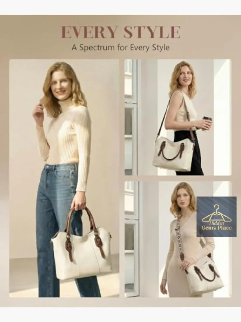 Women's Hobo Purse with Two Straps - Shoulder, Crossbody & Tote